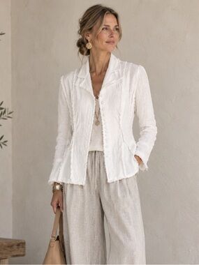 KRISTA LARSON Linen Raw Edge Boho Lagenlook Blazer Jacket \\ S/M